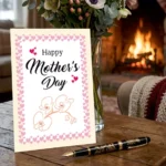 happy mothers day with pink heart design