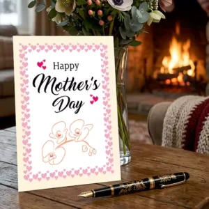happy mothers day with pink heart design